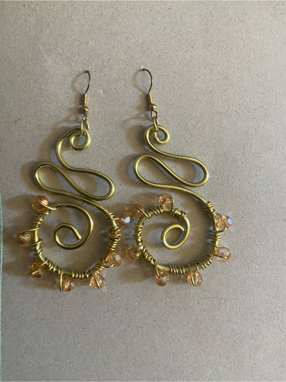 Gold-Tone Spiral Drop Earrings with Amber Beads